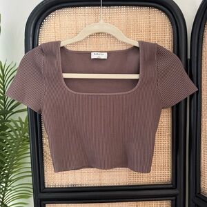 Aritzia Babaton Sculpt Knit Squareneck Top in Deep Taupe